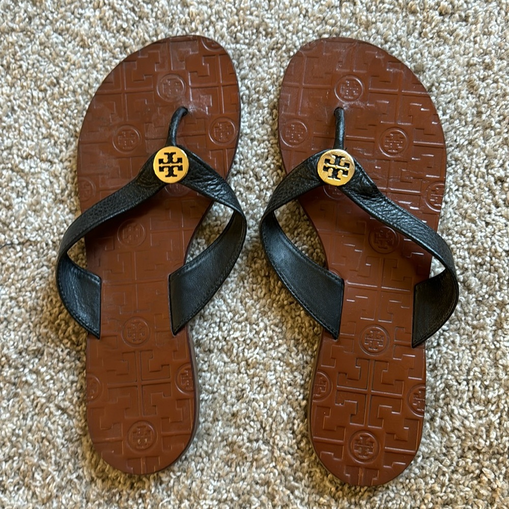 Tory Burch Black Leather Sandals Size 10